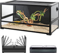 REPTI ZOO 50 Gallon Tempered Glass Reptile Large Terrarium Tank with Black PVC Back Panel Reptile Terrarium 36"x18"x18" Easy Folding