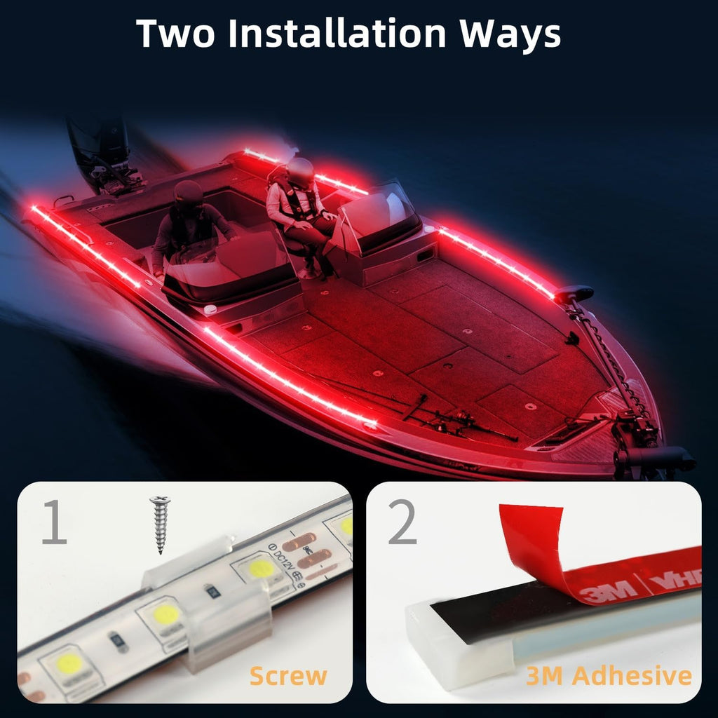 Boat Marine Submersible Led Strip Lights, 4 Pcs 20 Inches 12V Super Bright Boat Interior Lights, IP68 Waterproof Marine Led Strip Lights Night Fishing Lights for Boats, Kayak (Red)