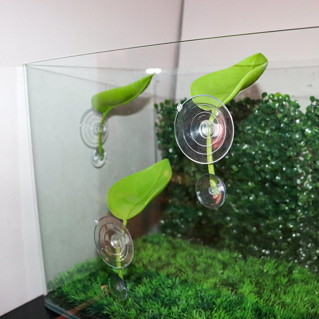 3 Pack Plastic Leaf Decorations with Suction Cups, Gecko Tank Accessories, Reptile Terrarium Decorations for Crested Geckos, Leopard Geckos