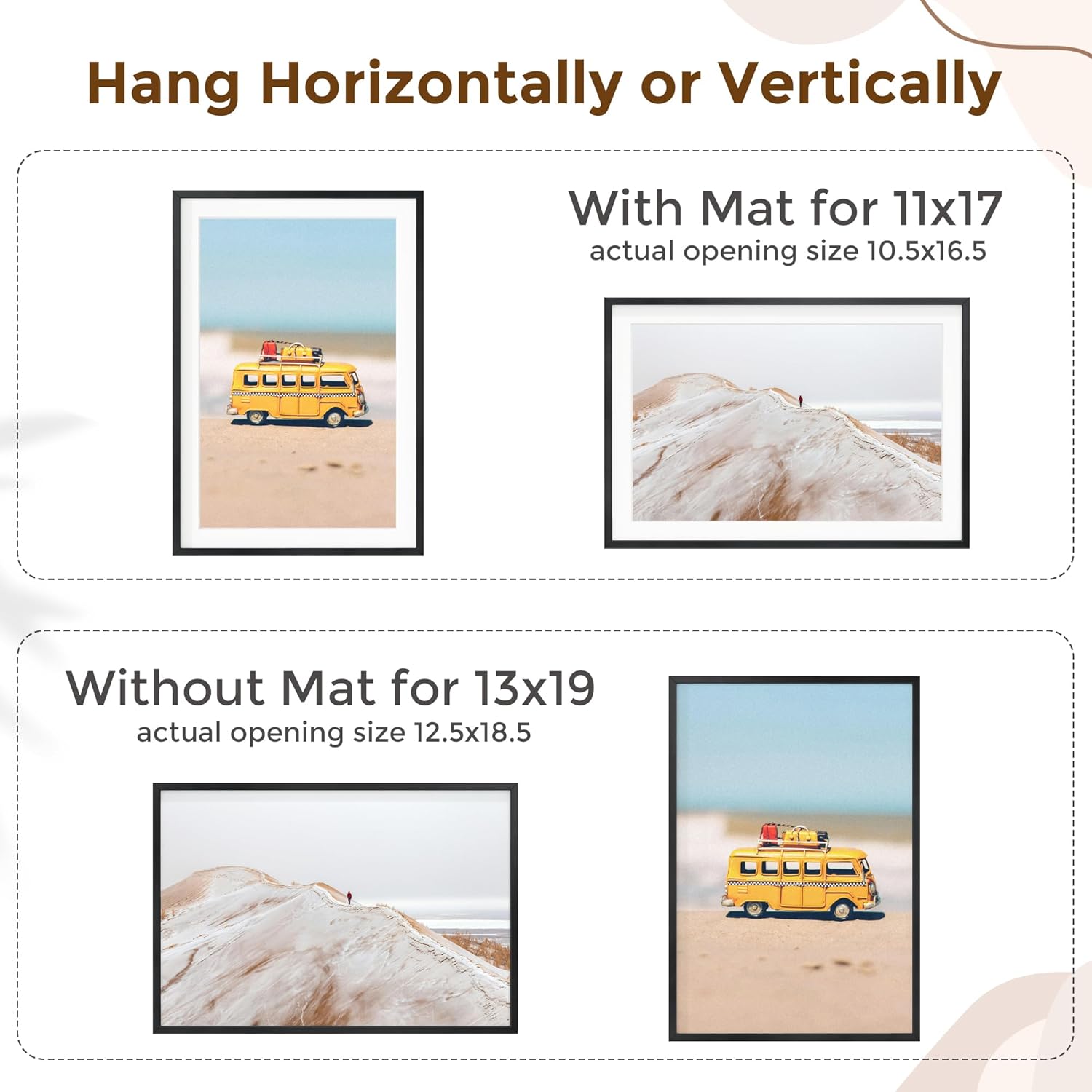 Fun Memories 13x19 Picture Frame, 13 x 19 Picture Frame with Mat for 11x17 Photo - HD Tempered Glass - Vertical and Horizontal Display - Wall Hook Hanging Hardware Included - Set of 1