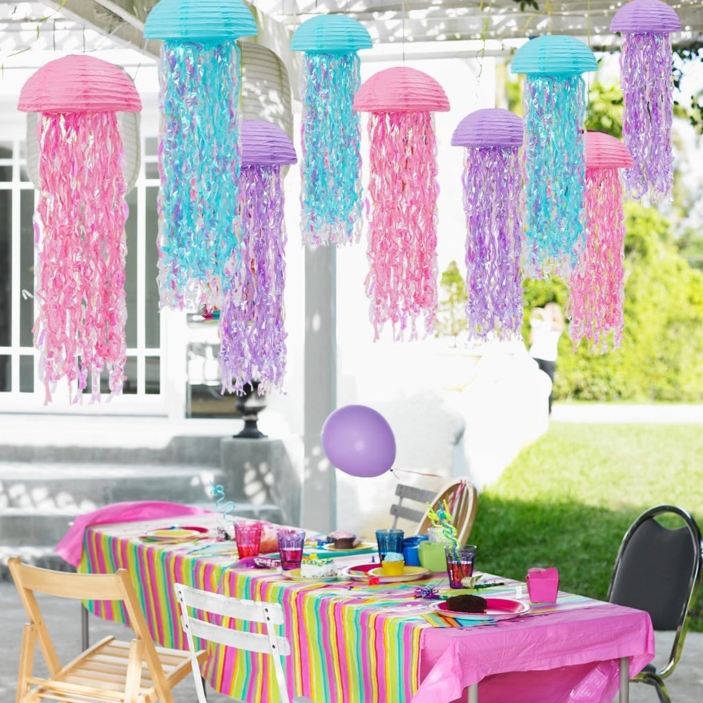 Mermaid Birthday Decorations, Jellyfish Paper Lanterns Pink Lavender Blue Hanging Lantern for Mermaid Baby Shower Theme Under The Sea Ocean Birthday Party Decorations Pack of 6