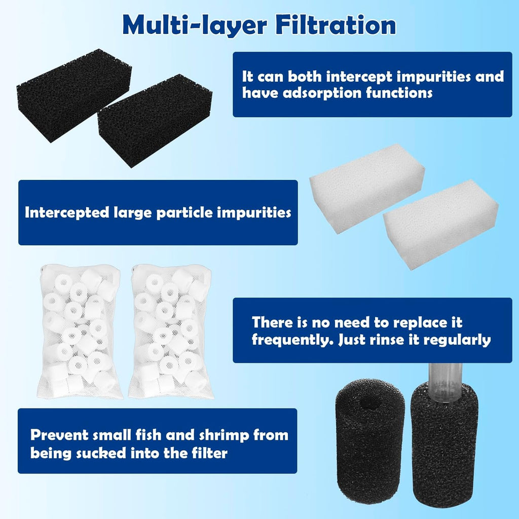 Aquarium Filter Media Replacement for AquaClear 50 Power Filter, Three-Stage Filtration Tank Filter Maintenance Kit, Fish Tank Filter for 20- to 50-Gallon Aquariums