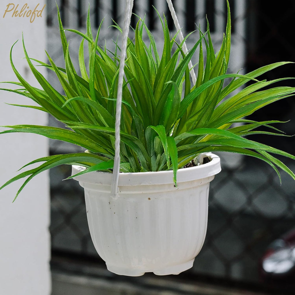 16Pcs Artificial Grass Fake Plants 17.3in 16 Leaves Outdoor Fake Grass UV Resistant Greenery Plastic Plants for Home Window Garden Patio Hanging Planter Pathway Front Porch Décor Green