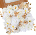 Artificial Flowers Combo, Mix Silk Flowers Roses, Peonies, Dahlias with Stems for DIY Wedding Bridal Bouquets, Baby Shower, Table Centerpieces, Home Decor, Fake Floral Arrangements-White