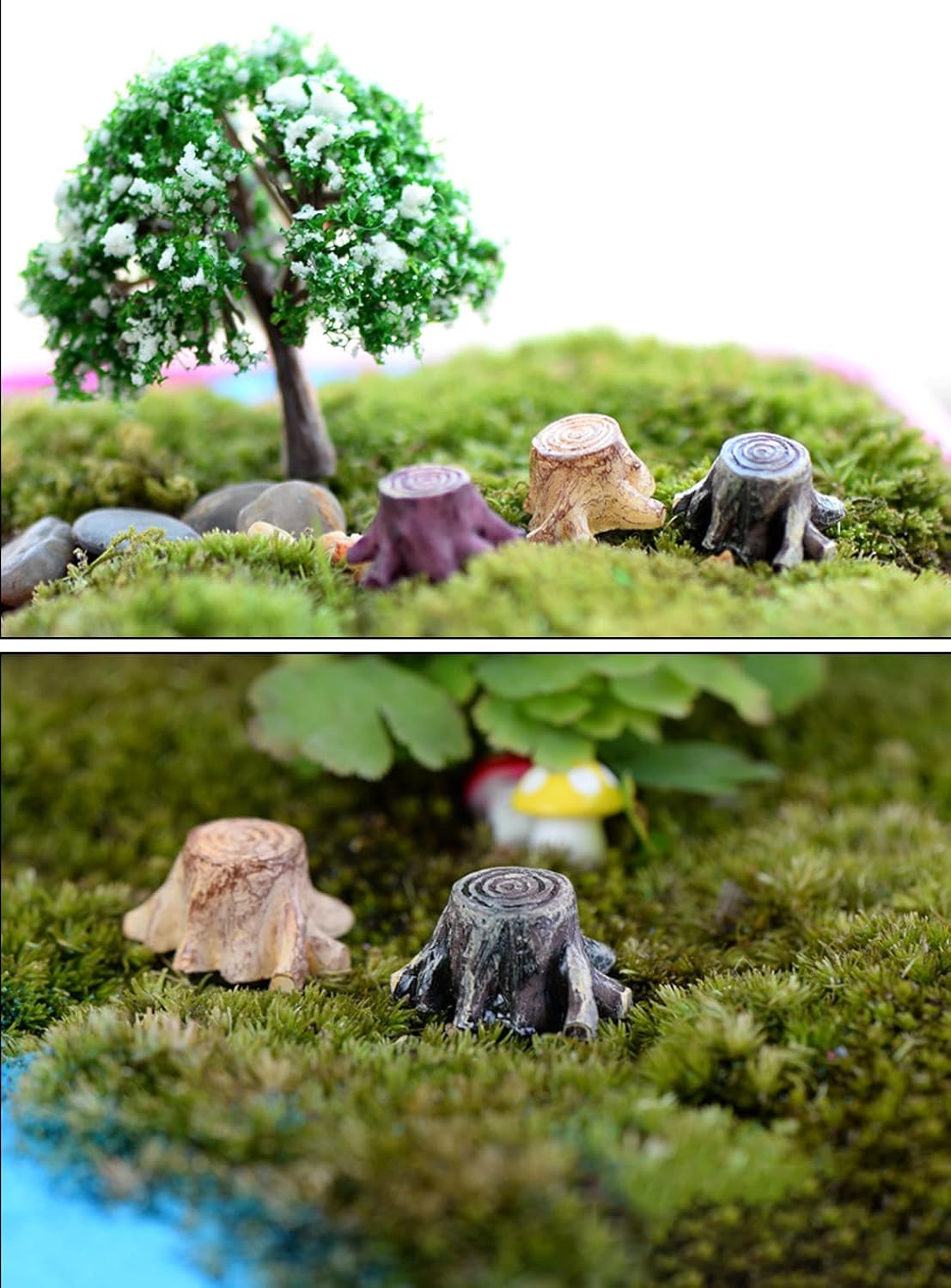 2Pcs Miniature Resin Stump Micro Landscape Fairy Garden Ornament Mini Doll House Outdoor Landscape Decor Outdoor Statues Garden Sculptures for Home and Terrarium Resin Figurines Decor 2 Style