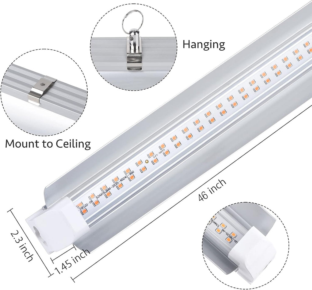 Grow Light for Indoor Plants,4ft T8, 180W(4 x 45W, 1080W Equivalent), Super Bright, Full Spectrum Sunlight Plant Light, LED Grow Lights for Indoor Plants, Greenhouse, 4-Pack