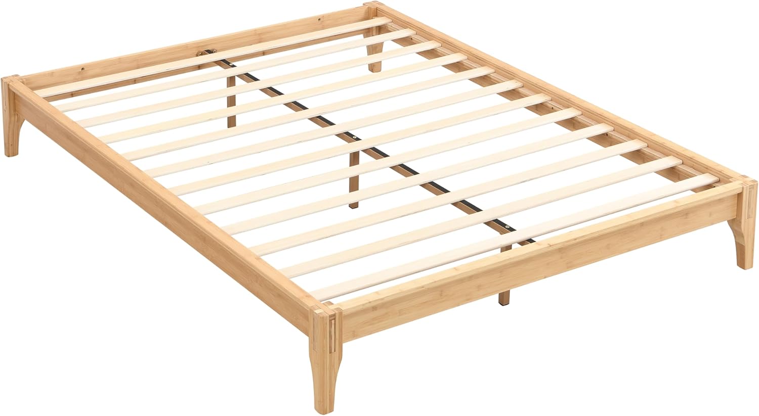 Merax Queen Size Bamboo Wood Platform Bed with No Headboard, Under Bed Storage, Wood Slat Support, No Box Spring Needed, Easy Assembly, Natural
