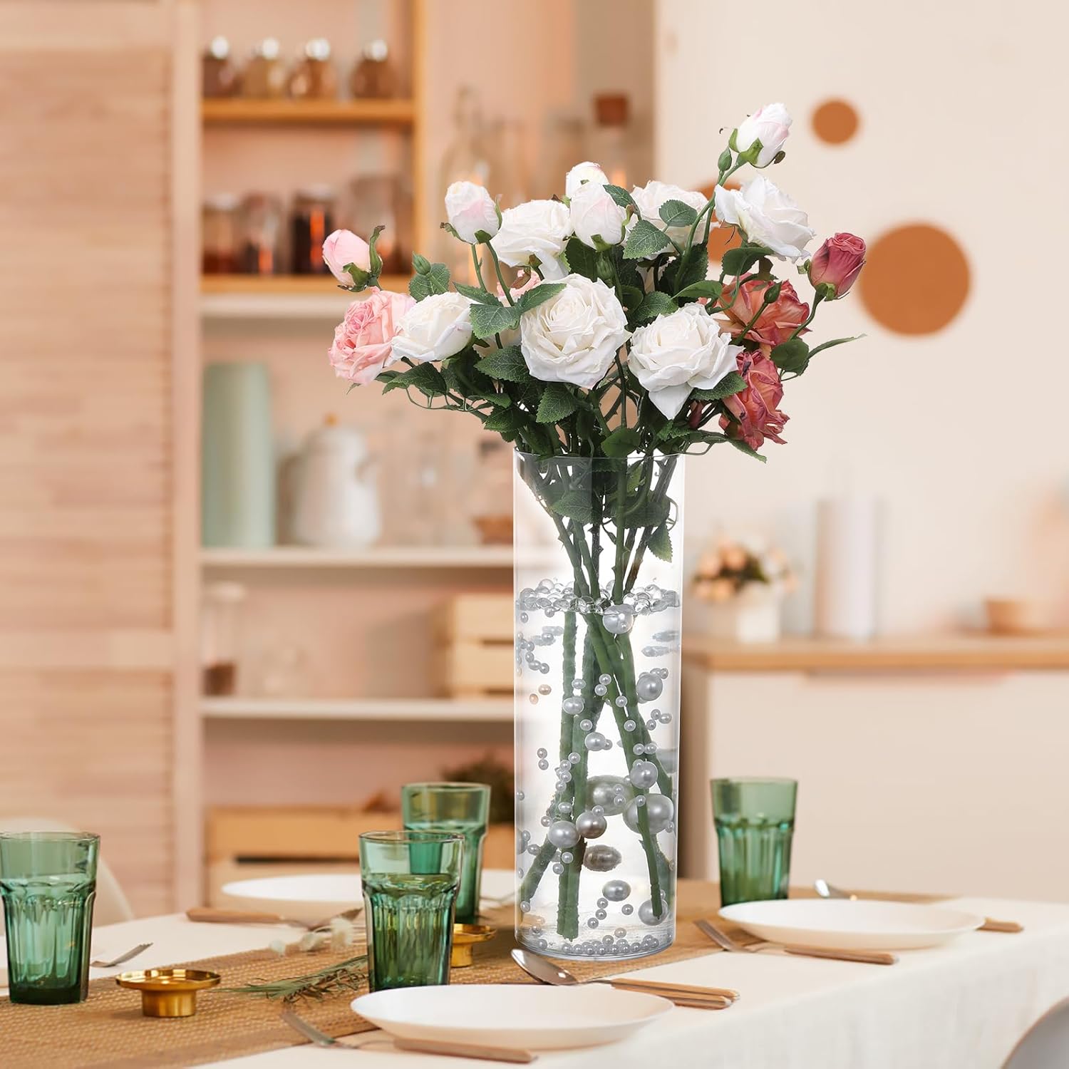 SUREAM 13.7 Inch Tall Acrylic Cylinder Vases(4.7” Wide), Plastic Flower Vases for Table, Clear Plant Containers for Floating Candle, Wedding Centerpieces, Home Party Decoration