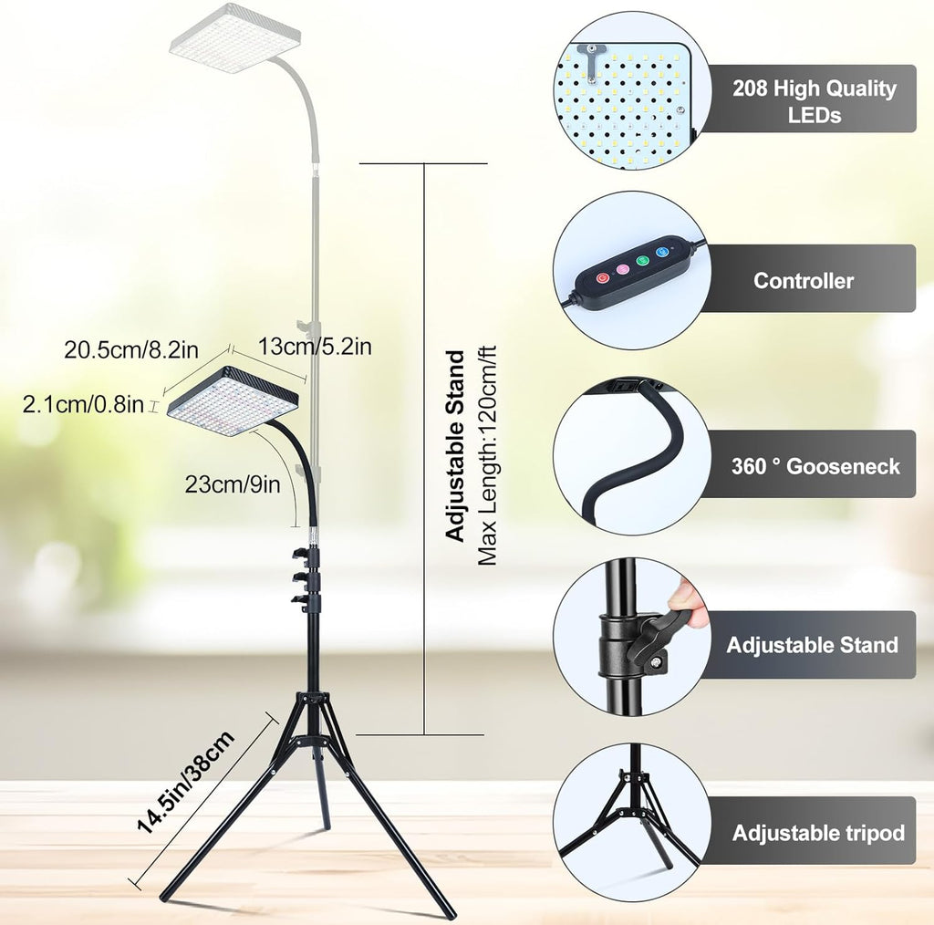 Grow Light with Stand and Timer, 25 Watt Power Home Plug Standing Tall Plant Light, Full Spectrum Grow Lights for Indoor Houseplants, Bonsai Tree, Seed Starting, 24"-64" Height Adjustable