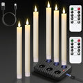 GenSwin Rechargeable Flameless Taper Candles with Charging Base, 6 Pack LED Candles Battery Operated with Remote Timer, Real Wax Flameless Candlesticks for Halloween Christmas Decorations(Ivory)