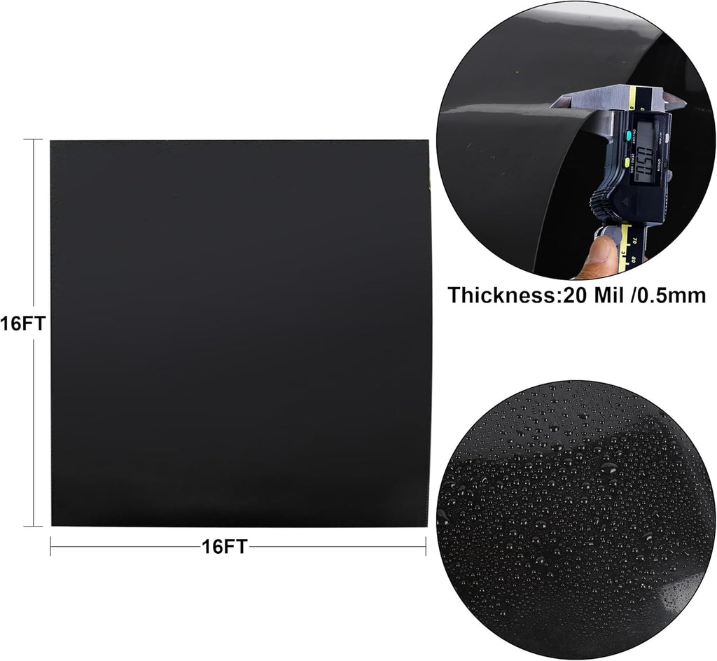 16 x 16 FT Pond Liner, 20 Mil Fish Pond HDPE Liner, Pond Liners for Outdoor Ponds, Koi Ponds, Garden Fountain, Waterfall