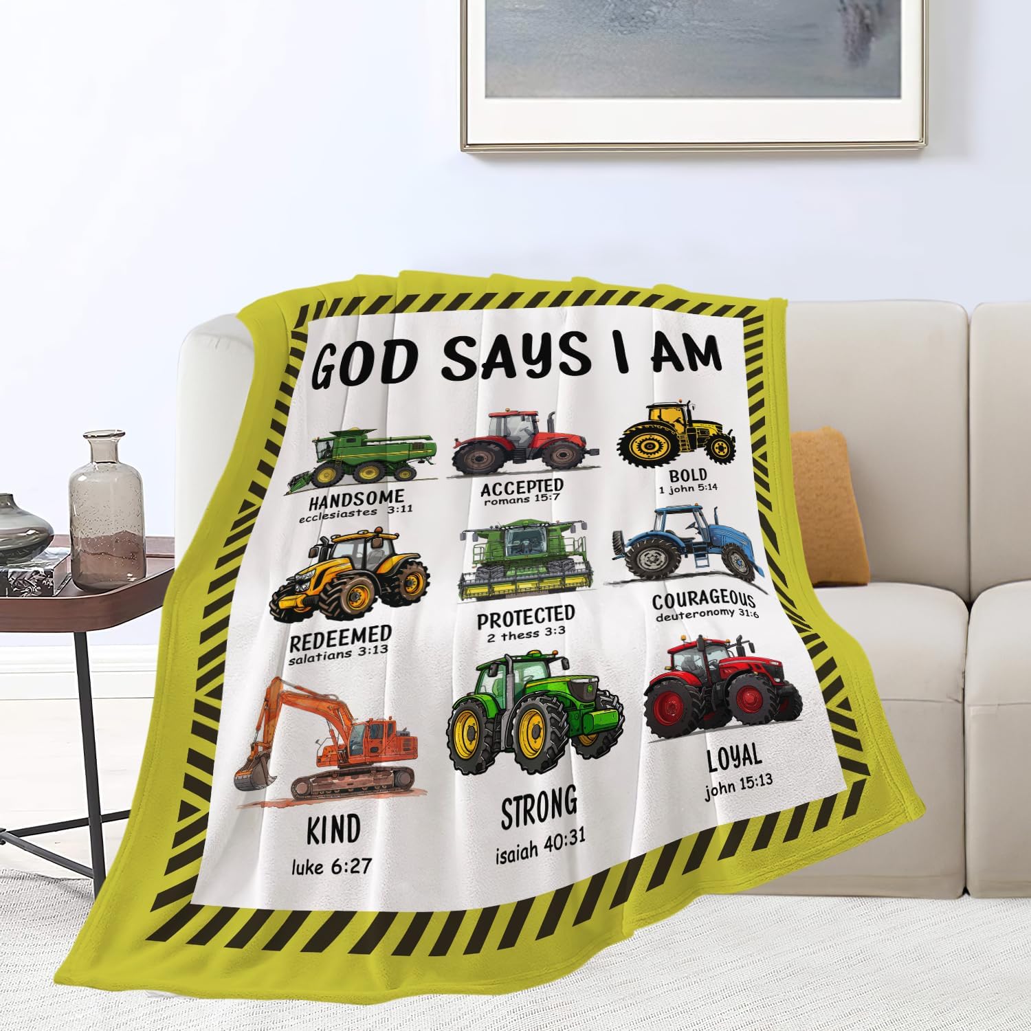 Tractor Throw Blanket Farm Tractor Stuff Gifts for Kids Girls Boys Adults Women Man Soft Cozy Warm Plush Fluffy Fuzzy Fleece Blanket Decor 50''X60''