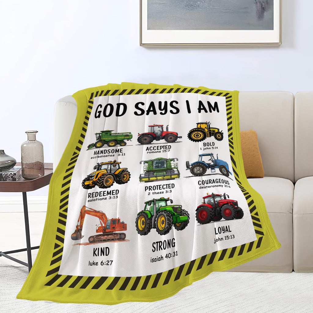Tractor Throw Blanket Farm Tractor Stuff Gifts for Kids Girls Boys Adults Women Man Soft Cozy Warm Plush Fluffy Fuzzy Fleece Blanket Decor 40''X50''