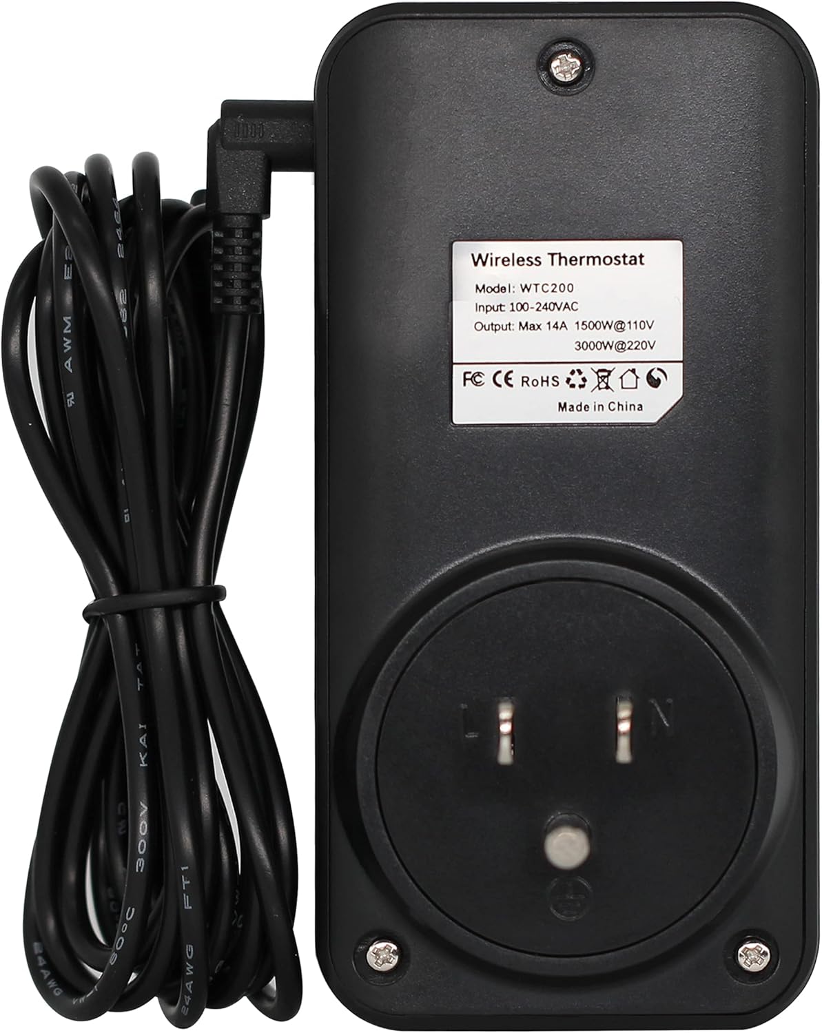 Digital WTC200 Wireless Thermostat Plug-in Temperature Controller Outlet, Remote Temp Controller, Thermometer Heating Cooling Mode for Fan Heater Greenhouse Home Brew Reptile - Black