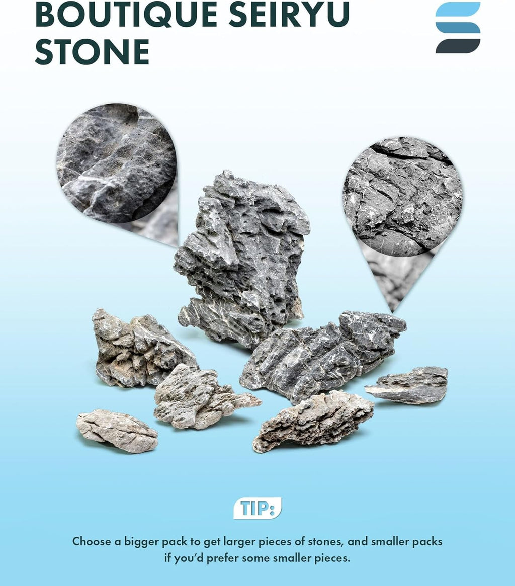 SubstrateSource Natural Aquarium Stones - Soft Grey to Bluish-Grey w/Subtle White Veins - Iwagumi Aquascaping Rocks, Freshwater Tanks, Betta Fish Tank, Shrimp, Cichlids - Boutique Seiryu, 30 LB