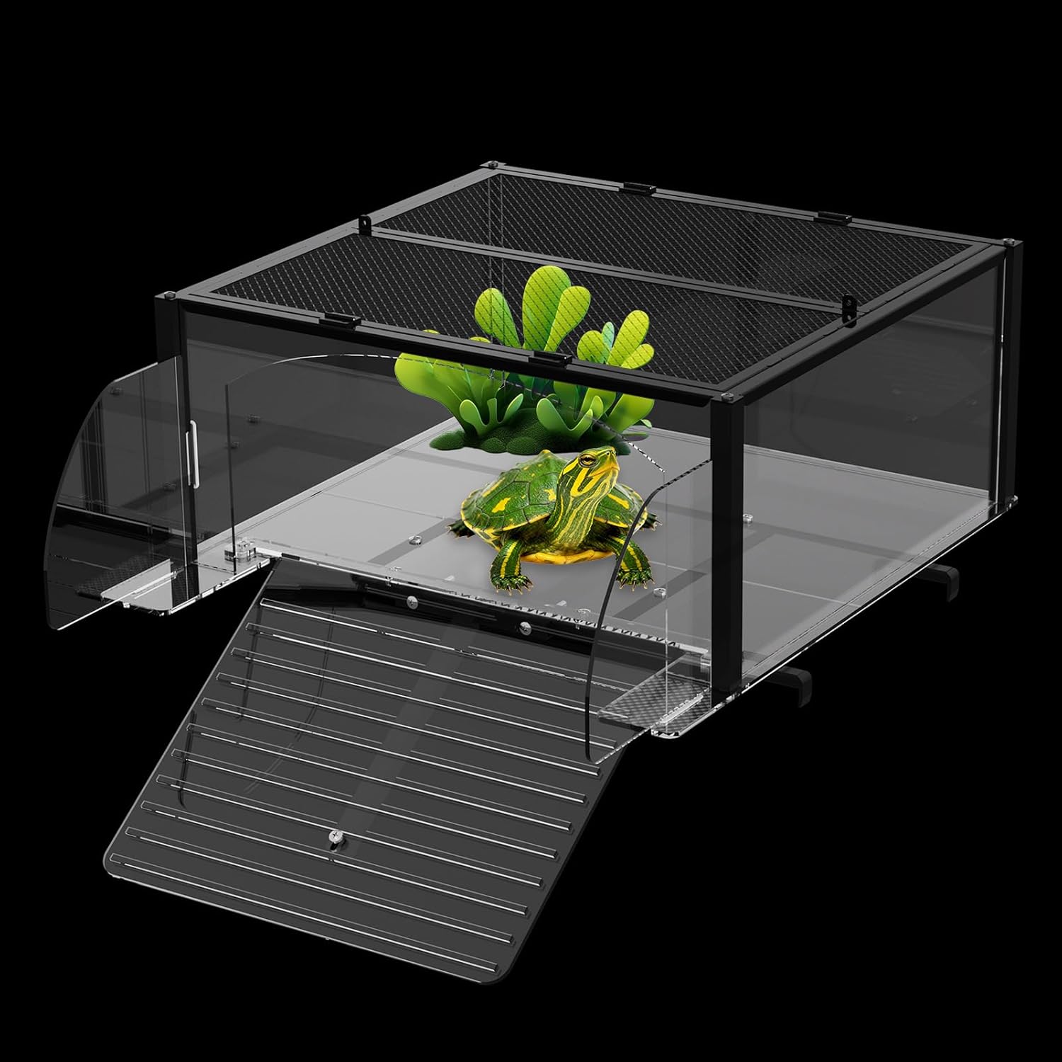 XXL Turtle Basking Platform for Aquatic Turtles, Extra Extra Large for over 180 Gallon Tank, Fits 23-29'' Wide Aquarium, Acrylic Turtle Topper &Dock Tank Accessories, Non-Slip Ramp&Escape-Proof Design