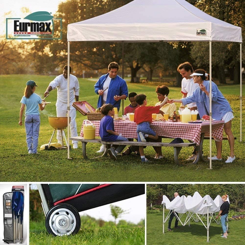 Eurmax USA 8'x8' Pop Up Canopy Tent Commercial Instant Canopies with Heavy Duty Roller Bag,Bonus 4 Sand Weights Bags (Burgundy)