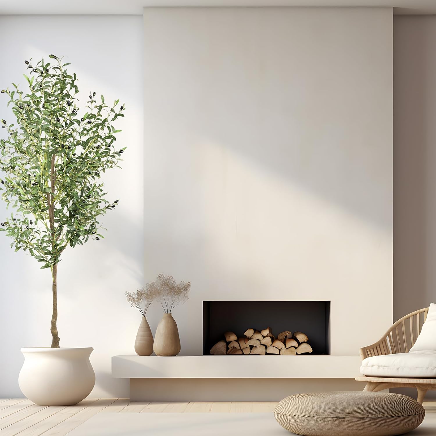 ANTING Artificial Olive Tree, 7FT Faux Olive Tree with Pot, 84in Faux Plants Indoor with Realistic Trunk, 1656 Leaves and 92 Fruits for Home Office Decor Outdoor 1Pack