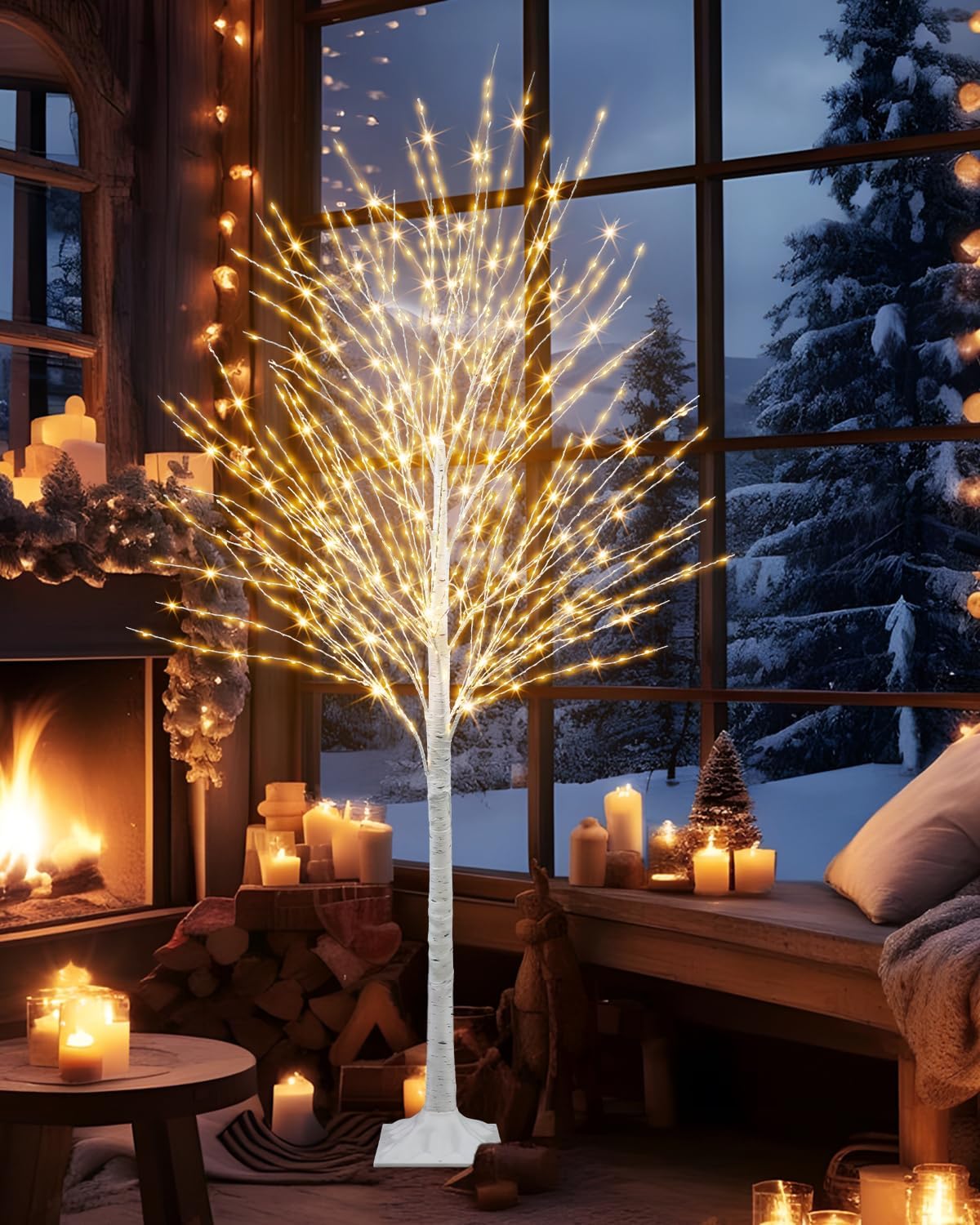 6 FT White Birch Tree with 936 LED Lights, Lighted Birch Tree Artificial Light Up Birch Twig Christmas Tree with Timer for Yard Wedding Porch Home Indoor Outdoor Decor