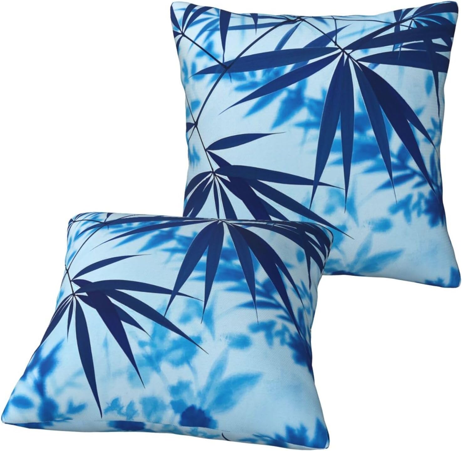 Blue Gradient Bamboo Leaf Throw Pillow Covers Set of 2 Ultra-Soft All-Season Pillow Shams with Hidden Zipper,Durable for Sofa Bed Car Decor & Gift 18x18IN