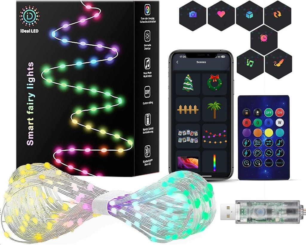 Smart Fairy Lights, 16.4Ft Color Changing String Lights w/Remote & App Control, Multicolor DIY Dynamic RGB-IC Twinkle Light for Bedroom, Christmas, Party, Wedding Indoor Hanging Decoration