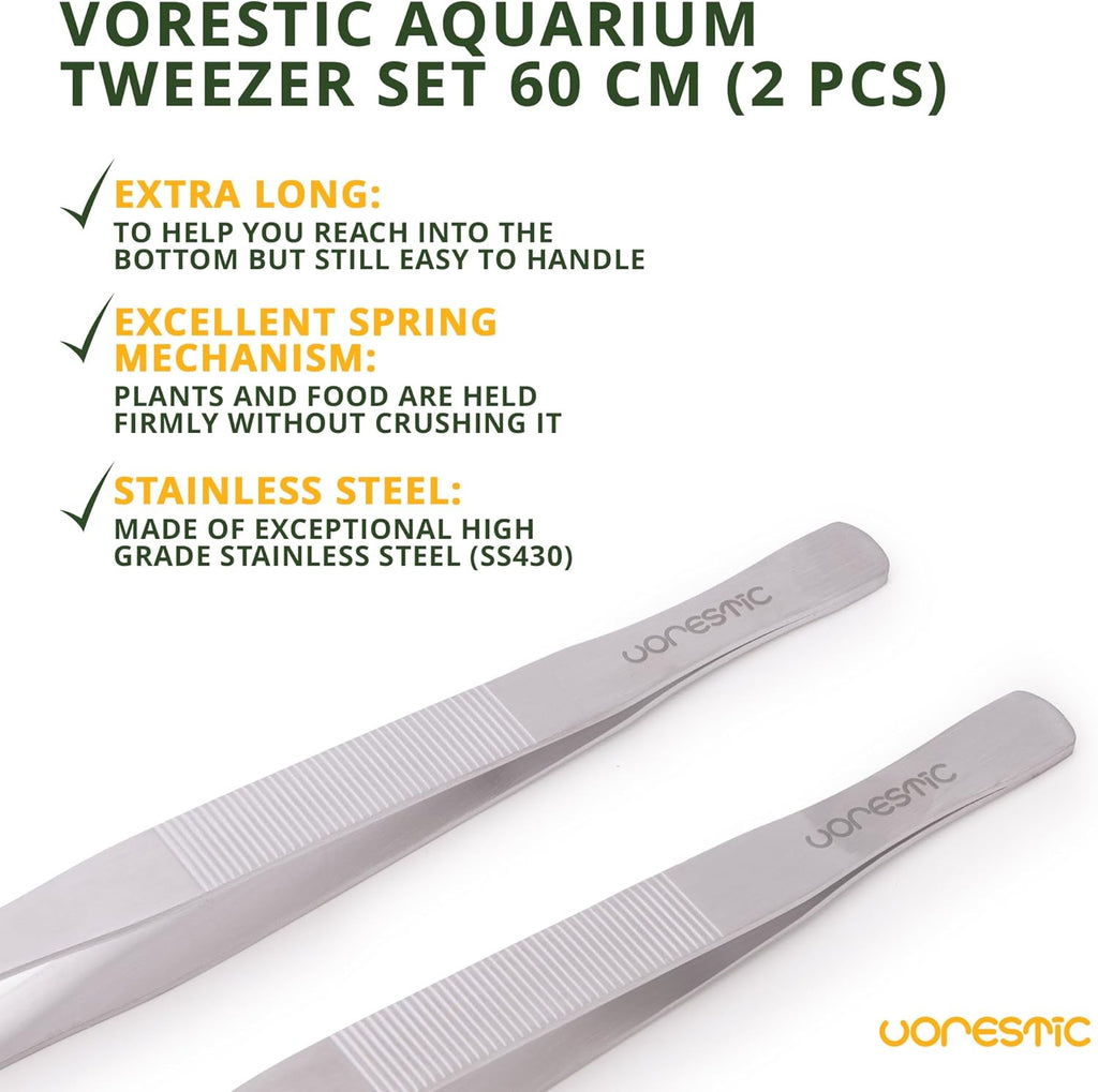 VORESTIC 23.6” Extra Long Tweezers for Aquarium, 2 Pcs Straight and Curved Aquarium Tweezers Extra Long Ideal for Fish Tanks, Feeding and Aquatic Plant Care, Reptile Feeding Tongs, Aquascaping Tools