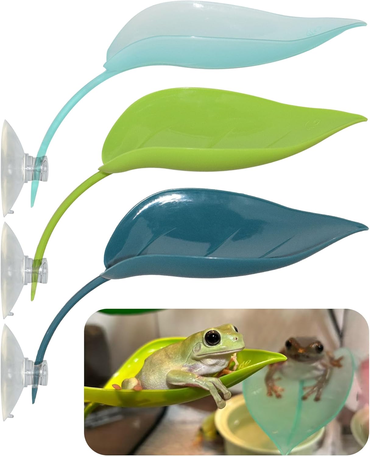 Turtle Basking Platform, 3PCS Tree Frog Tank Accessories, Leaf Shape Bearded Dragon Basking Platform with Suction Cups (Mixed Color)