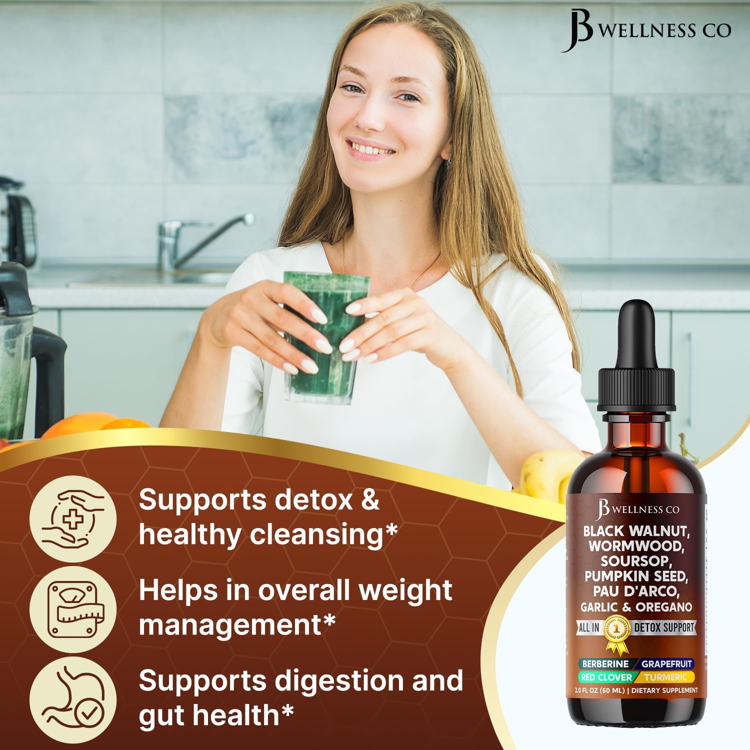Wormwood Black Walnut Cleanse for Humans Drops Liquid Soursop Garlic Pumpkin Seed PAU D'Arco Oil of Oregano Turmeric Berberine Neem Extract Hull Bark Tincture - 4 oz