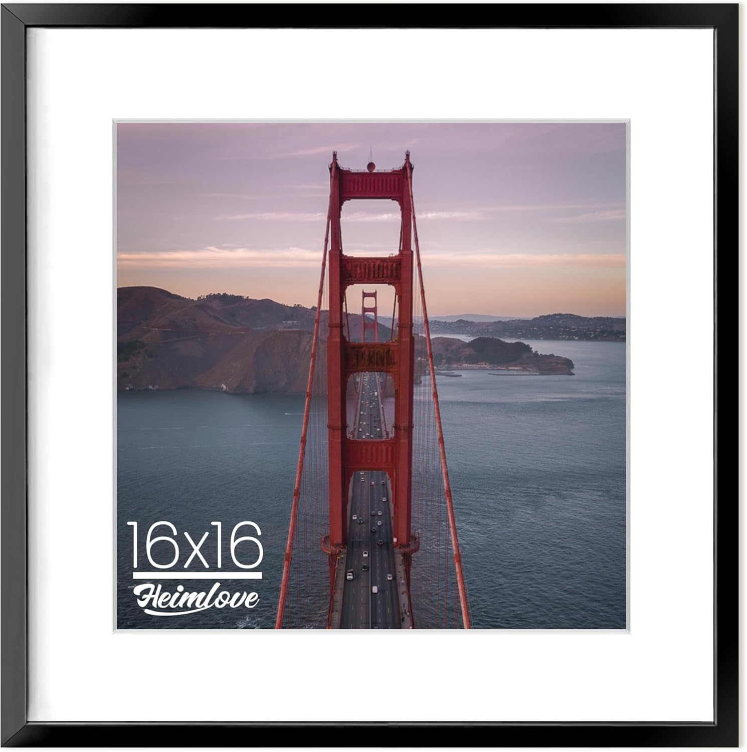 Heimlove 16x16 inch Black Square Picture Frame, 16x16 Aluminum Photo Frame, Standard Square Versatile Wall Display Frames Photo Frames For 12x12 with Mat, Wall Hook Included - (Set of 1 - Black)