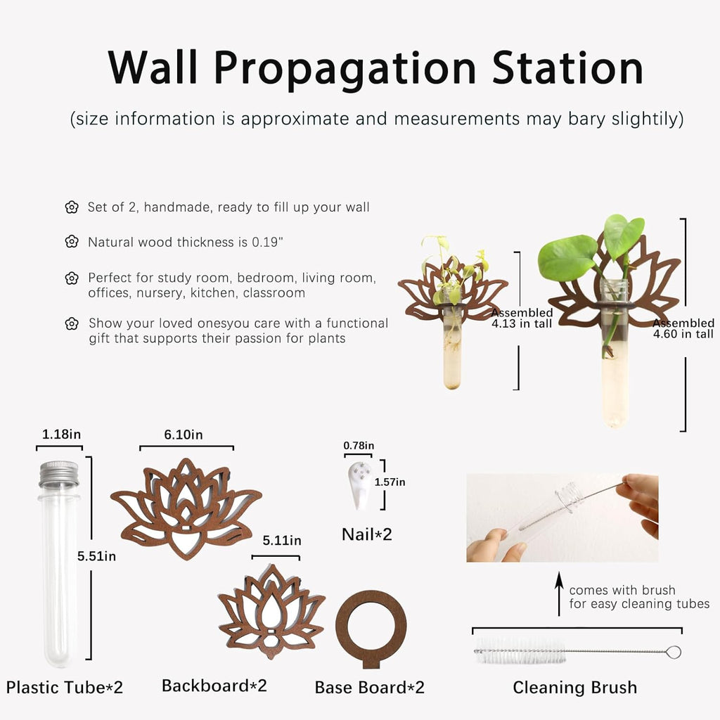 Artilady 2 Pack Plant Propagation Station Lotus Flower Wall Hanging Wood Plant Terrarium for Hydroponics Home Office Decor Test Tube Propagate Air Cutting Holder