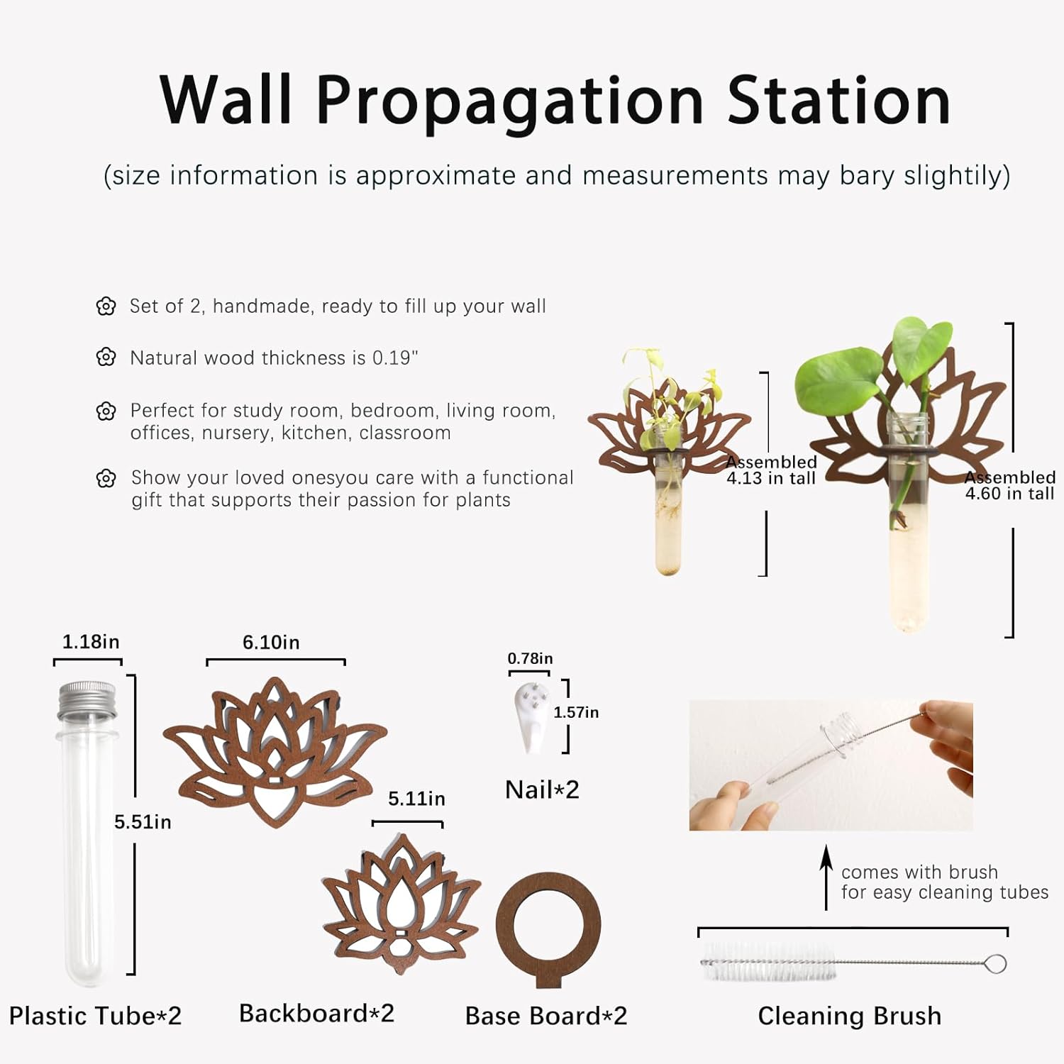 Artilady 2 Pack Plant Propagation Station Lotus Flower Wall Hanging Wood Plant Terrarium for Hydroponics Home Office Decor Test Tube Propagate Air Cutting Holder