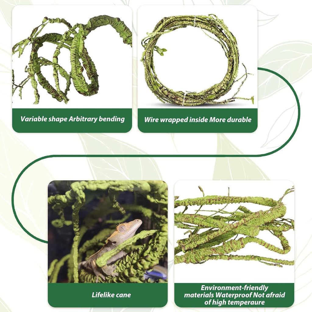 PINVNBY 7 PCS Reptile Plants Vine, Terrarium Hanging Flexible Climbing Artificial Leaves Reptile Hide, Bearded Dragon Tank Accessories, Terrarium Decor for Leopard Gecko Lizard Snake Geckos Chameleon
