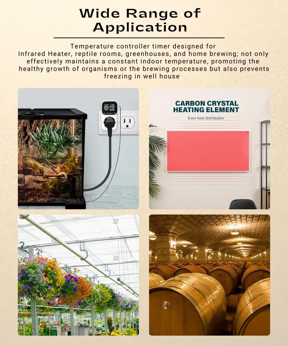 Backlit Digital Temperature Controller Thermostat Socket Plug with Timer Heating and Cooling Mode 110V 15A Fahrenheit