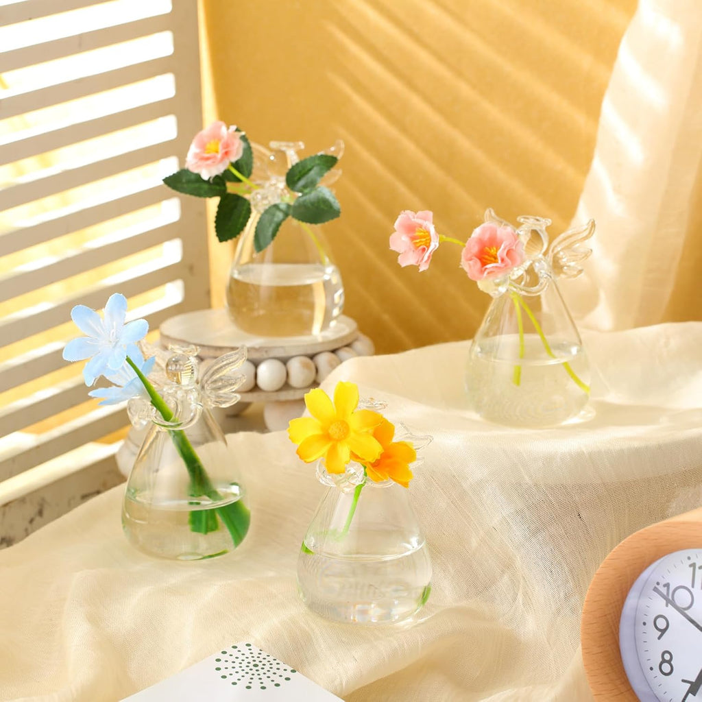 10 Pcs Angel Design Glass Vases Bulk Clear Guardian Angel Flower Vase Angel Centerpieces for Tables Plant Terrarium Container Wedding Decor Garden Ornaments Hanging Planter for Buds Greenery