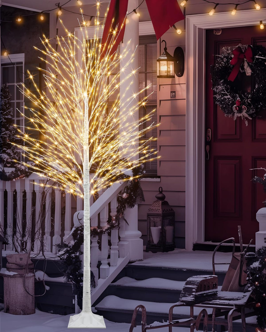 7 FT Lighted Birch Tree, Birch Tree with 1224 LED Lights Artificial Light Up White Birch Christmas Twig Tree with Timer for Indoor Outdoor Wedding Home Yard Mantel Porch Decor