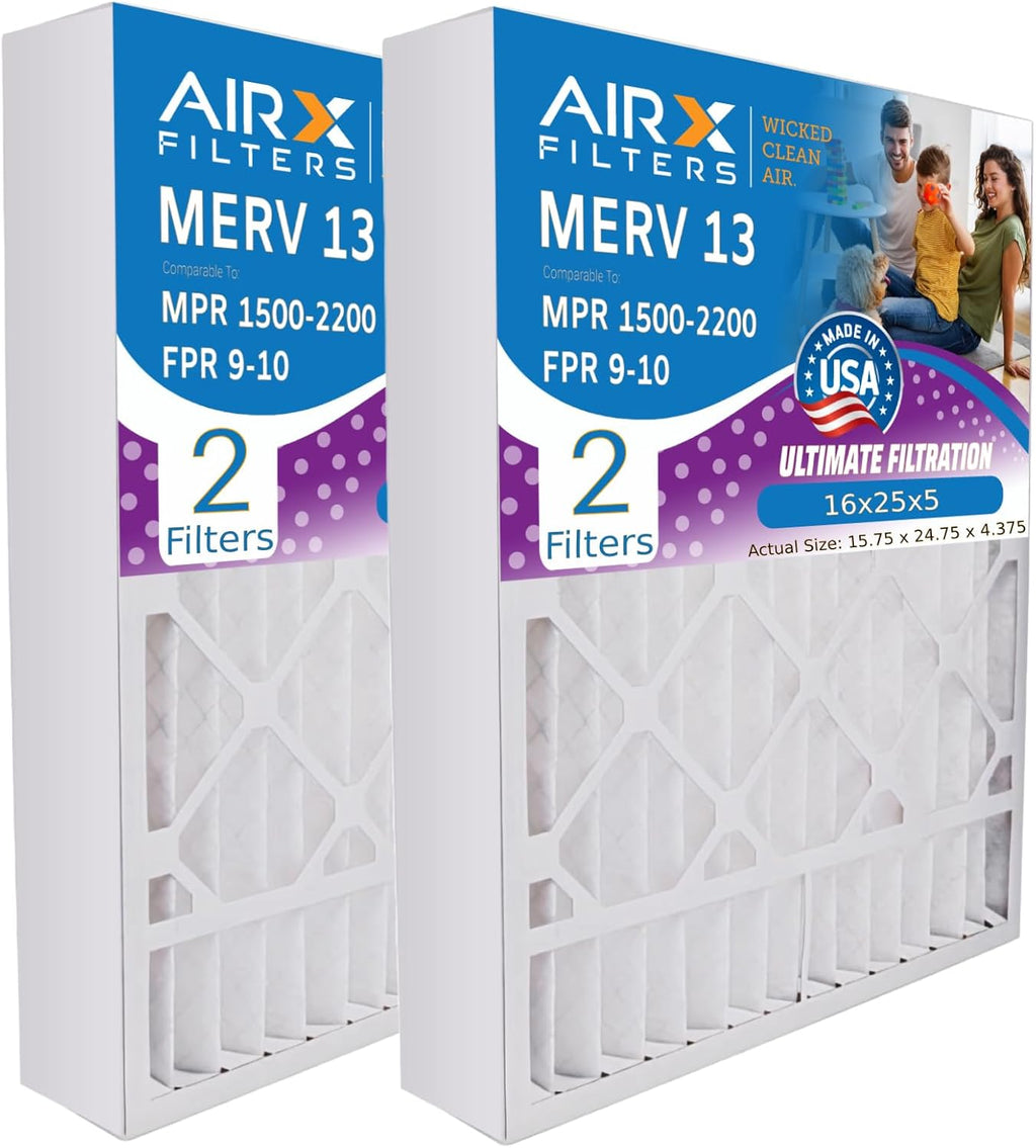 AIRX FILTERS WICKED CLEAN AIR. 16x25x4 Air Filter MERV 13 Compatible with Honeywell FC100A1029 EXPXXFIL0016 Furnace Filter 2 Pack