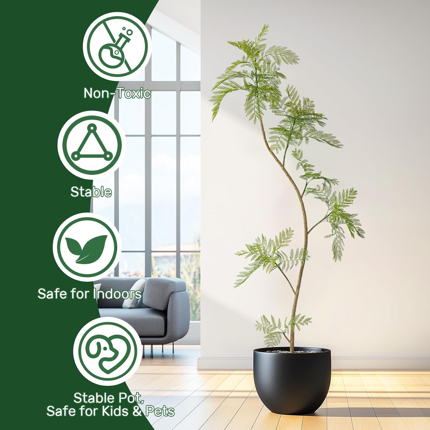 7.2FT Artificial Tree Fake Jacaranda Tree,Faux Tall Tree Lifelike Green Leaves Large Plants Indoor Fake Trees for Home Decor