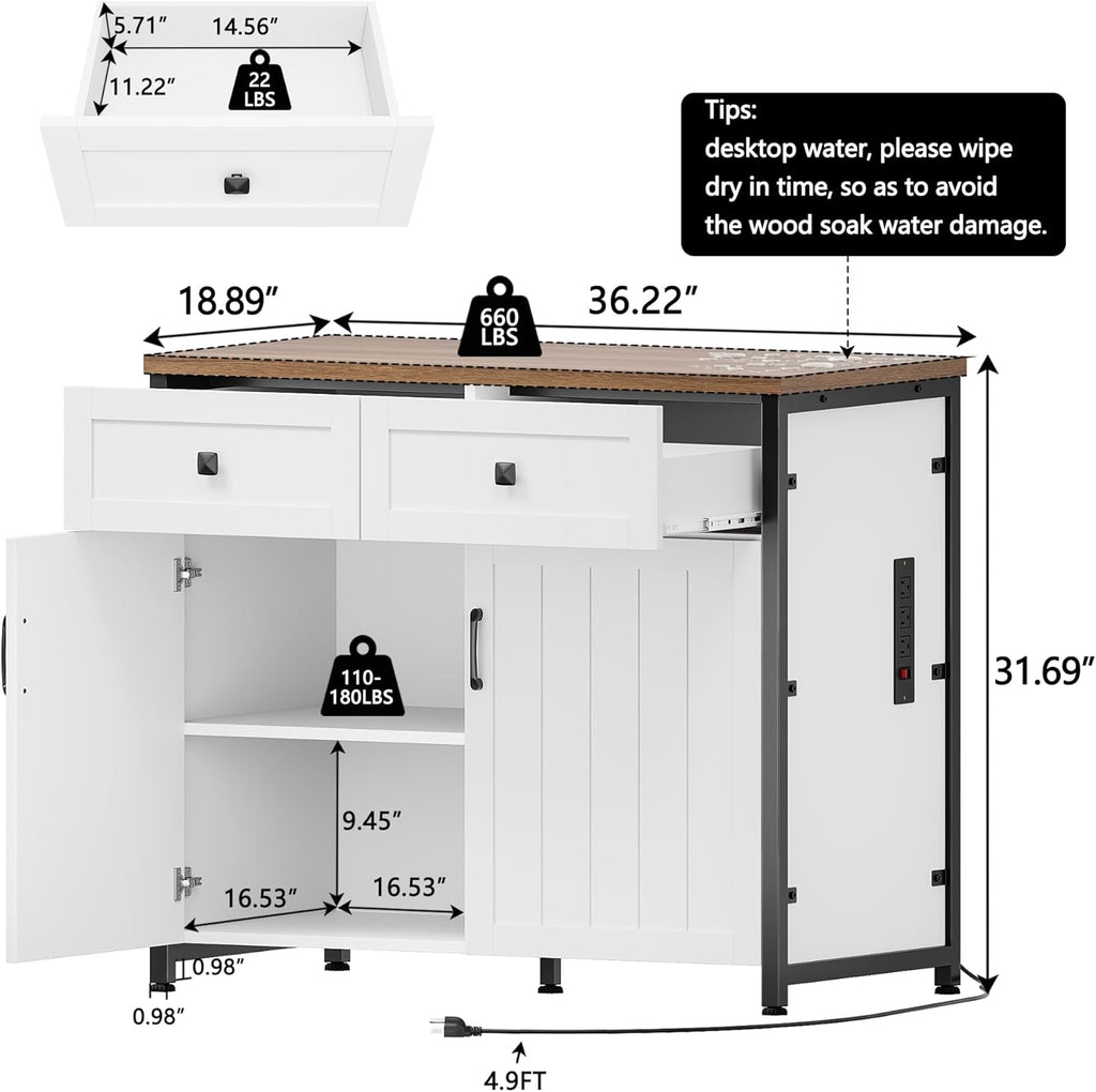 Pipleo 40-50 Gallon Aquarium Stand with Power Outlets, Cabinet for Fish Tank Accessories Storage, Heavy Duty Metal Fish Tank Stand Suitable for Turtle Tank, Reptile Terrarium, 660LBS Capacity, White