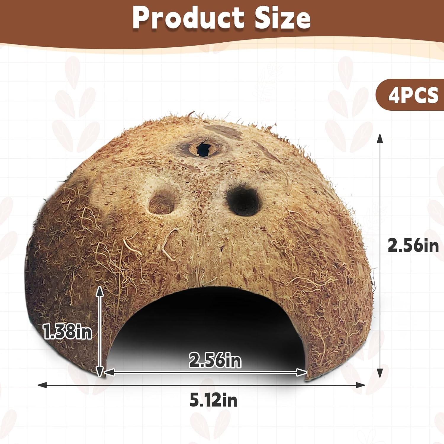 PINVNBY Natural Coconut Reptile Hideouts Lizard, Coco Hut Hermit Crab Hut Aquarium Fish Hide Cave for Small Reptile Crested Gecko Leopard Gecko Spider Snail Climber Toys (4 PCS Natural Surface)