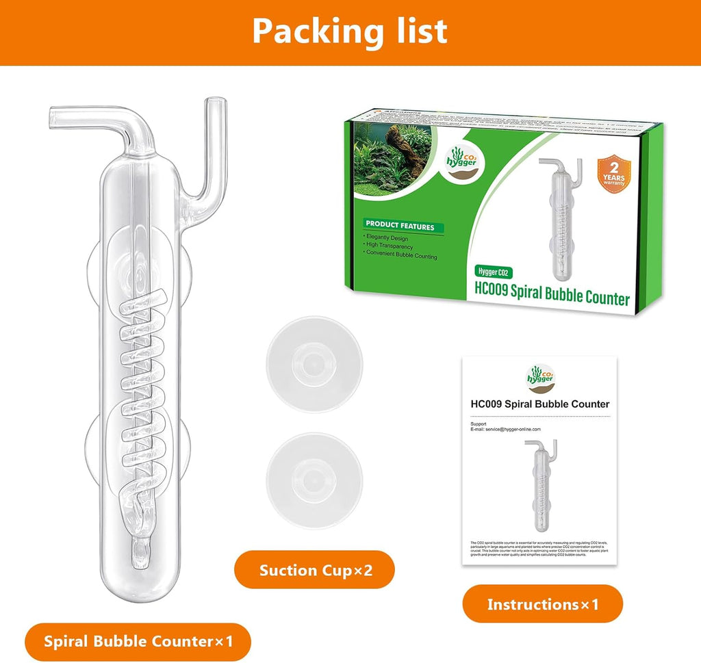 Aquarium CO2 Spiral Bubble Counter with High Transparent Crystal Glass Suitable for Aquatic Plants,Aquarium Supply Accessories Connect with CO2 Regulator