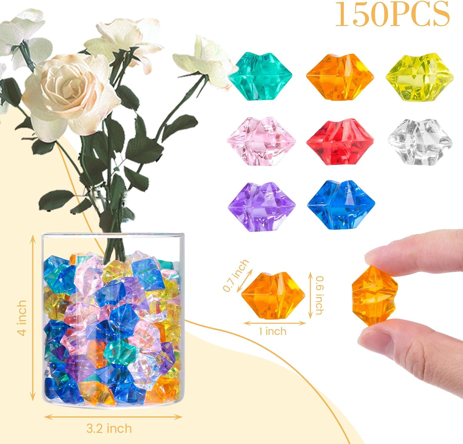 DomeStar 150PCS Multicolored Acrylic Fake Gems, Crushed Ice Rocks Vase Fillers, Table Scatter, Sensory Bin Filler, Photo Props Christmas Decor – Color Assorted
