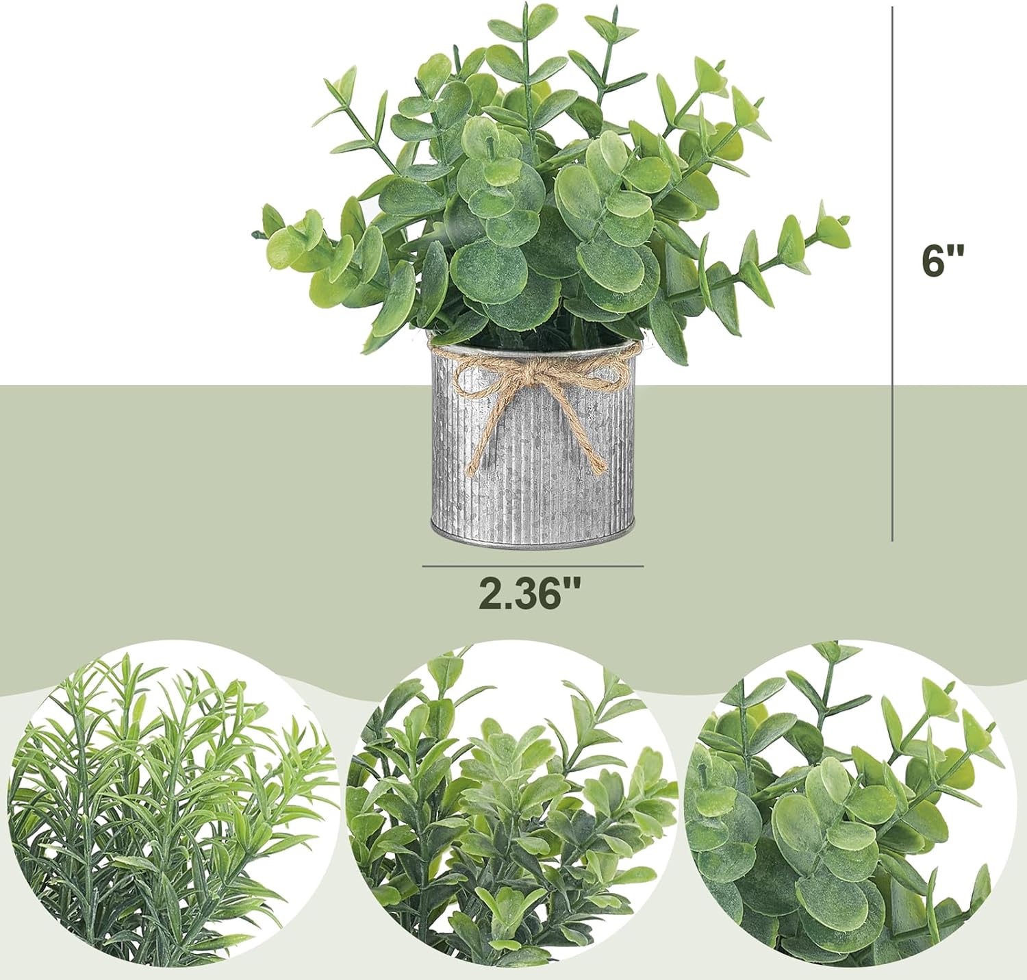 Mkono Mini Fake Plants in Farmhouse Galvanized Metal Pots 3 Pack Small Potted Artificial Plant Eucalyptus for Laundry Room Bathroom Shelf Table Decor