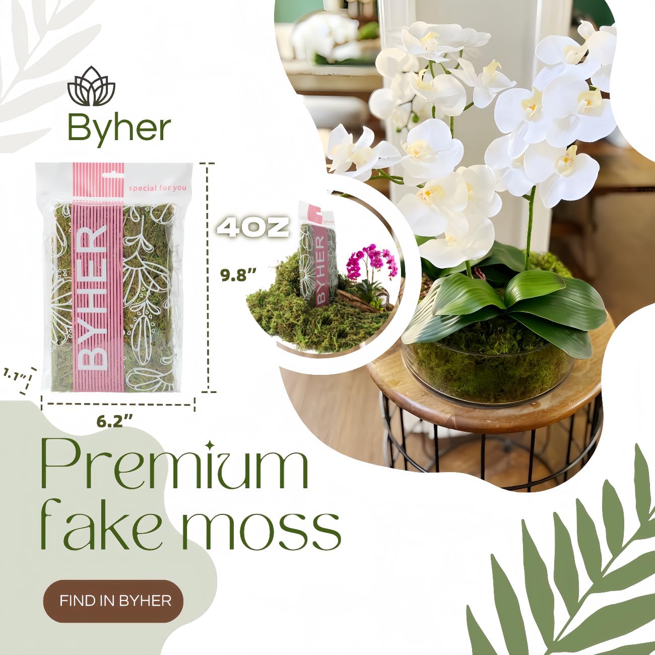 BYHER 4 OZ Fake Moss for Potted Plants, Artificial Green Moss for Crafts Faux Moss for Indoor Planters Fairy Garden Table Centerpieces Wedding Decoration (Fresh Green)