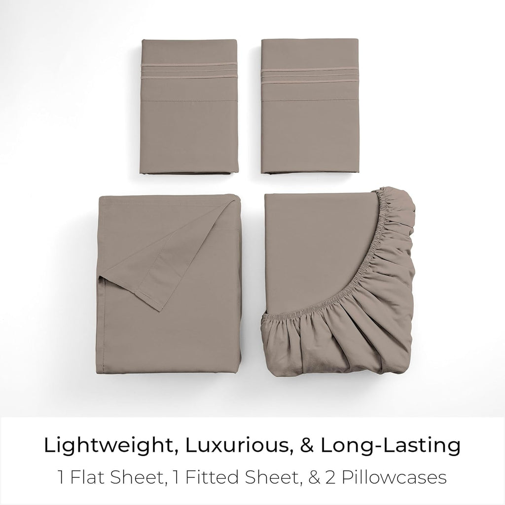 Mellanni Queen Sheets Set - 4 PC Iconic Collection Bedding - Hotel Luxury, Extra Soft, Cooling Bed Sheets - Wrinkle, Fade, Stain Resistant (Queen, Tan)