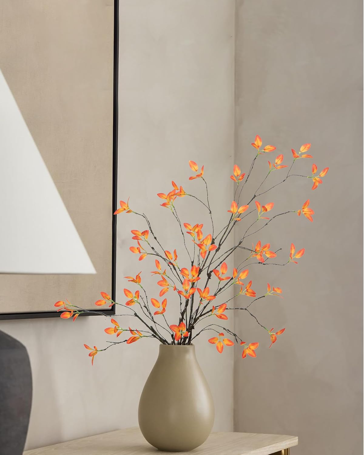 DuHouse 24" 5Pcs Artificial Ficus Branches Artificial Fall Greenery Stems Branches for Vase Filler Home Decor Table Centerpieces Garden Decoration(Orange)