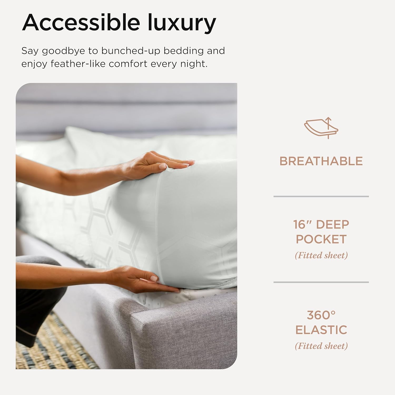 Threadmill 100% Cotton Sheets for King Size Bed - 600 Thread Count King Bed Sheets Set with 16” Deep Pocket - Jacquard Sateen Weave 4-Piece Bedding Set with Cooling Effect, Light Grey