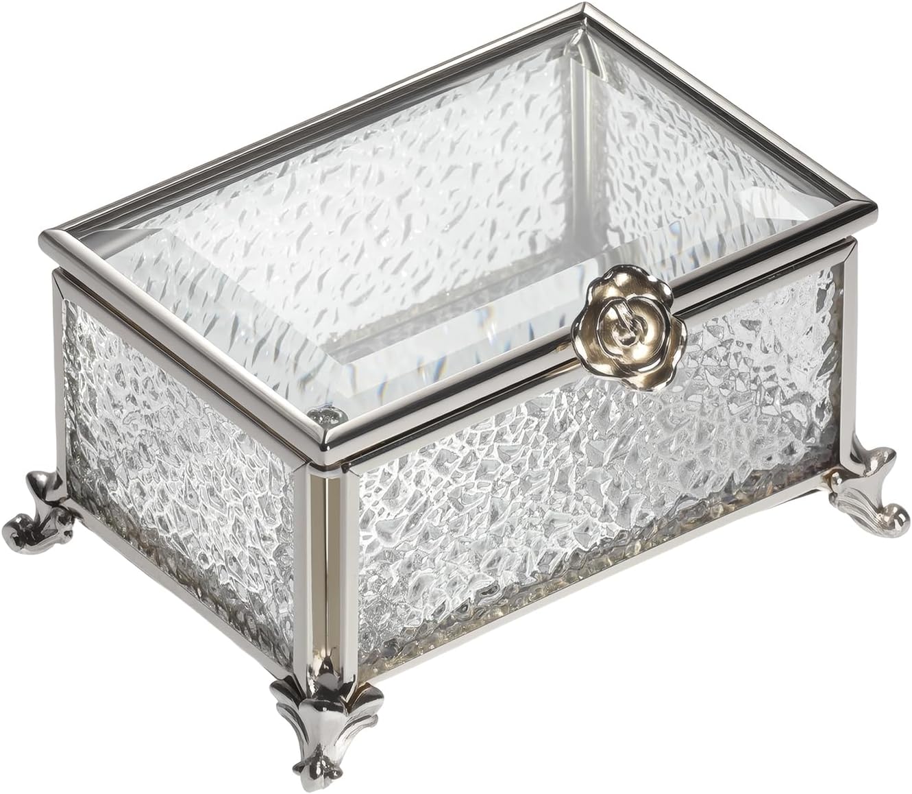 Glass Vintage Jewelry Box Keepsake storage Trinket Ring Display Box Home Decor Embossed Clear Glass Boxes Organizer(3.9x2.7x2.3Inches)