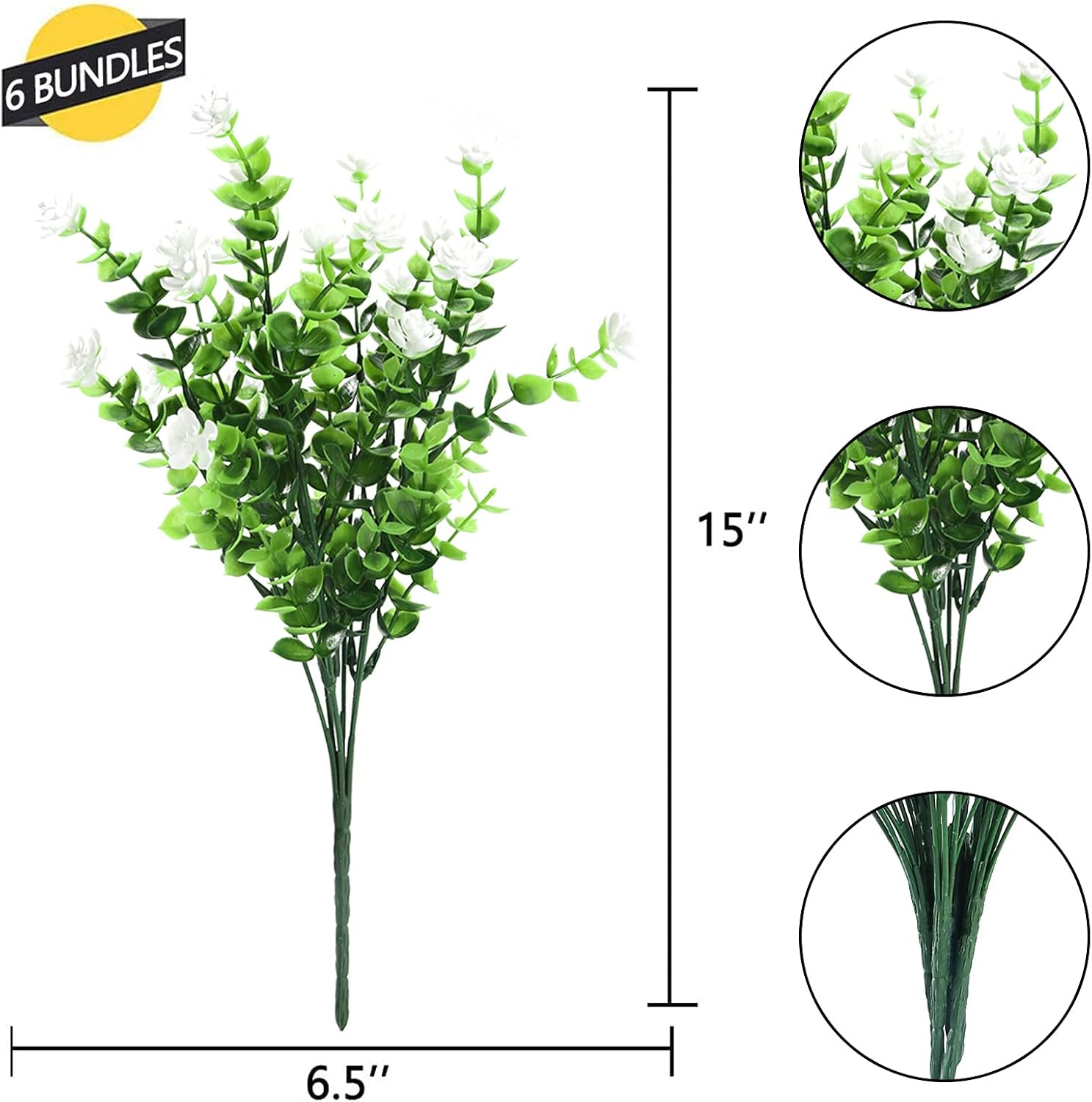 GREENRAIN Artificial Flowers Outdoor Fake Flowers for Decoration UV Resistant No Fade Faux Plastic Plants Garden Porch Window Box Décor (6 Bundles, 4#White)