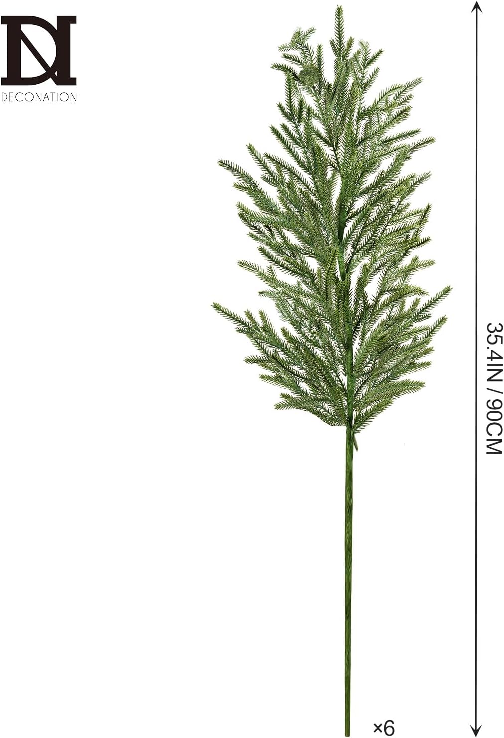 DN DECONATION Artificial Christmas Norfolk Pine Stems, Faux Pine Branches 35.4" 6PCS - Real Touch PE Greenery Fake Pine Needles for Vase Arrangements, Winter, Holiday Indoor Outdoor Home Decor