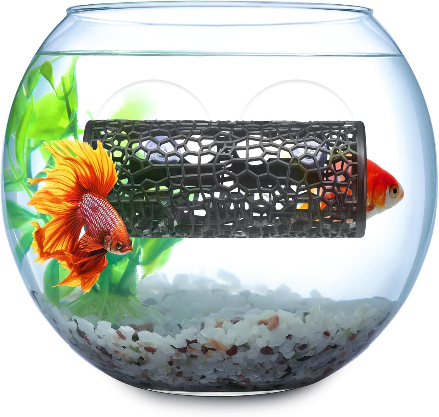 Honeydak 2 Pcs Betta Fish Tank Accessories Black Betta Tunnel Fish Toys Safe Hollow Hammock Cave Aquarium Decor Hideout Tube Shelter with Suction Cups for Small Fish Shrimp Reptile Guppies